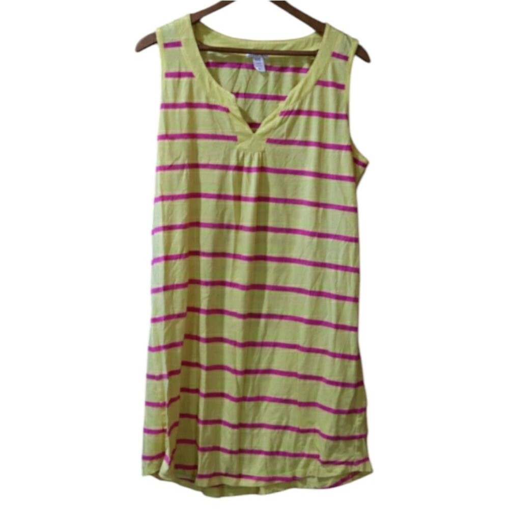 Jockey Vintage Striped Tunic Y2K Hot Pink & Yellow Top XL